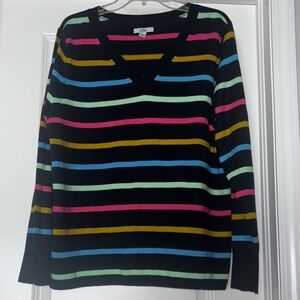 Croft and Barrow Navy Striped V-Neck Sweater